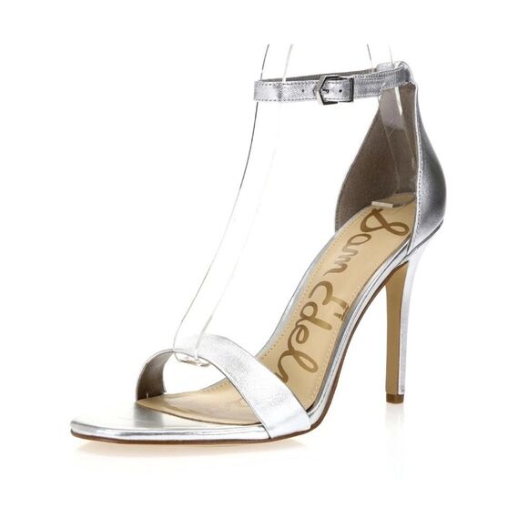 Sam Edelman Amee Soft Silver Open Toe Strap Heels Size 8.5 - Picture 1 of 9